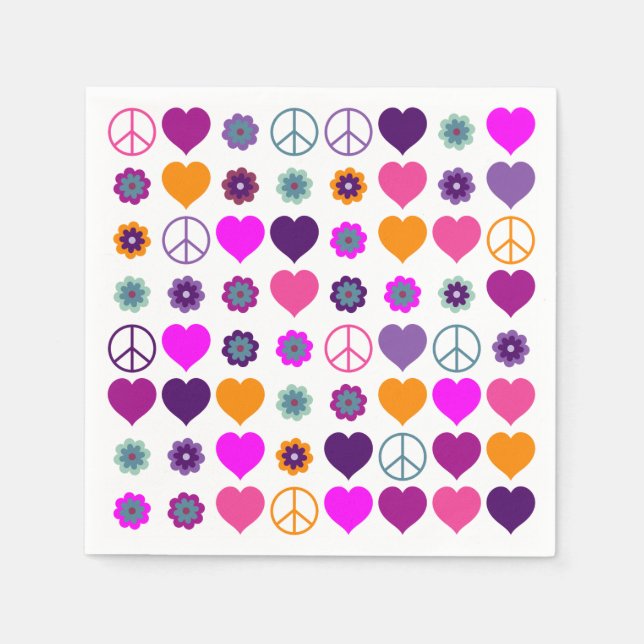 Flower Power Heart Peace Pattern + your backgr. Napkin (Front)
