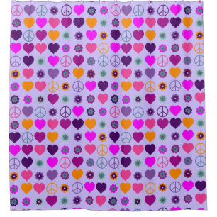 Flower Power Heart Peace Pattern + your backgr. Shower Curtain