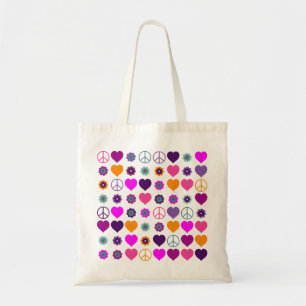Flower Power Heart Peace Pattern + your backgr. Tote Bag