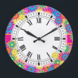 Flower Power Hippie 1960s Retro Colourful Large Clock<br><div class="desc">Bright and colourful retro 1960s Hippie / Hippy style wall clock.</div>