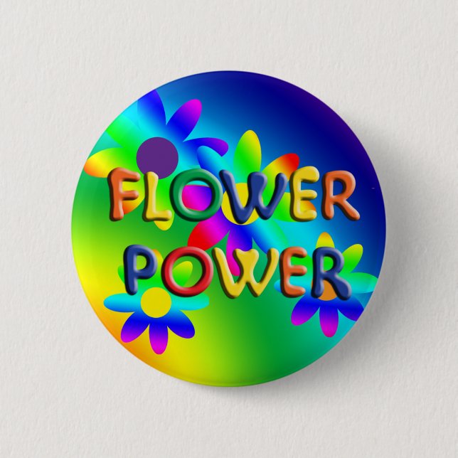 Flower Power Hippie Button (Front)