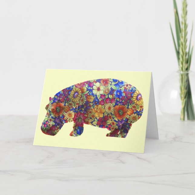 Flower Power Hippie Hippopotamus Birthday Card (Front)