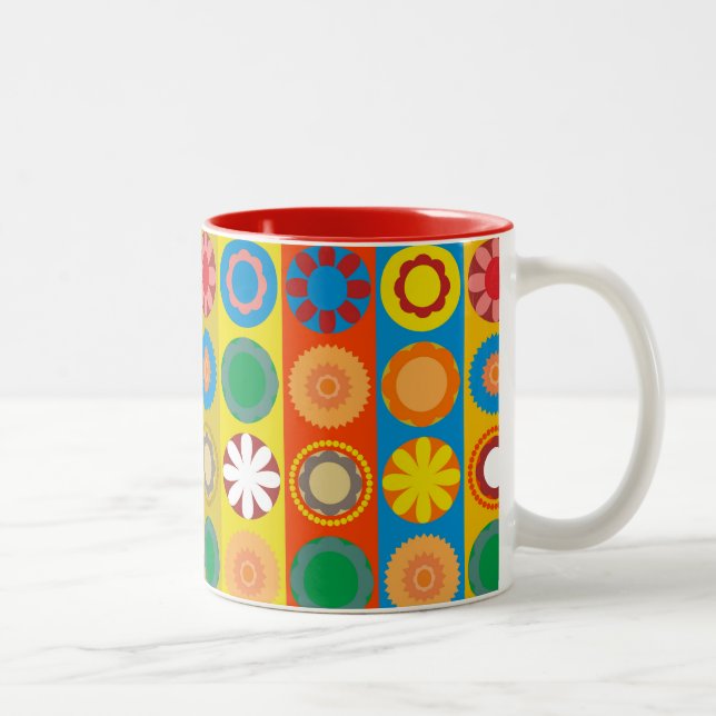 Flower Power in Rows Two-Tone Coffee Mug (Right)