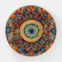 Flower Power Mandala Glass Paperweight