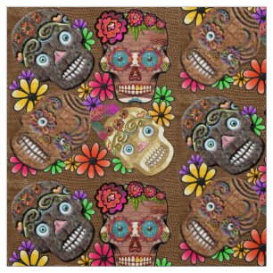 Flower Power Mexican Sugar Skulls Fabric