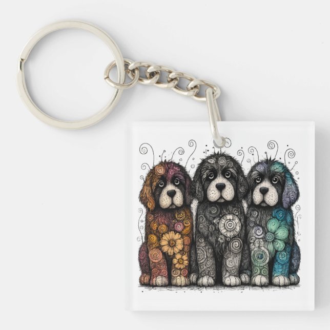 Flower Power Newfies Key Ring (Front)