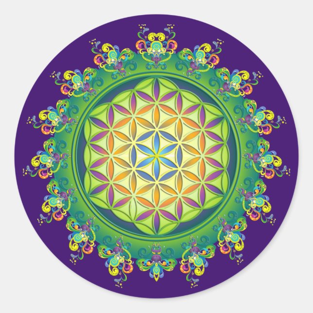 Flower Power of Life / Blume des Lebens Classic Round Sticker (Front)
