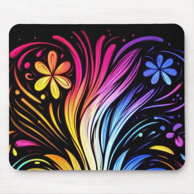 Flower Power on a 1970s Style Desktop Computer Mouse Mat (Front)