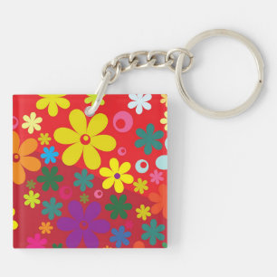 Flower Power on red Key Ring