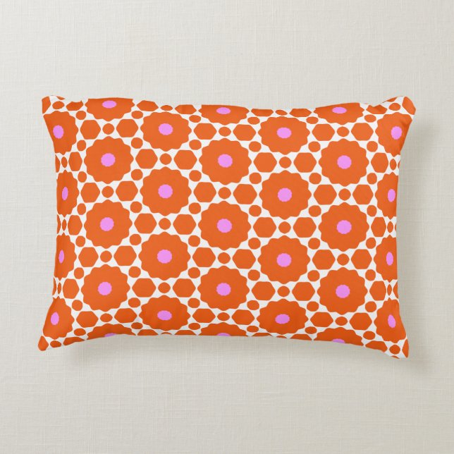 Flower Power Orange, Pink, & White Decorative Cushion (Back)