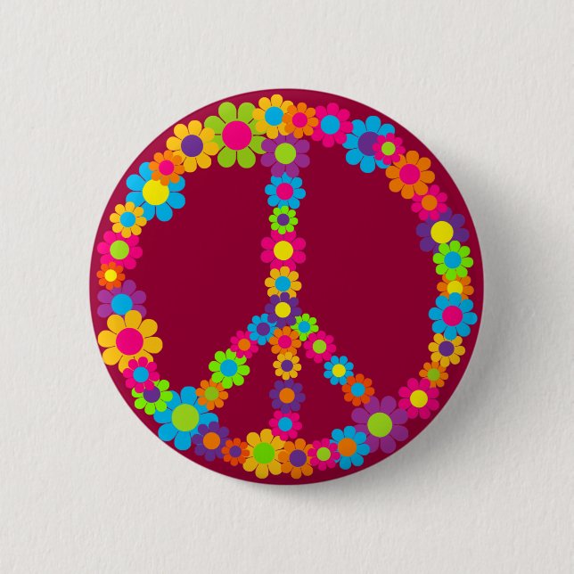 Flower Power Peace 6 Cm Round Badge (Front)
