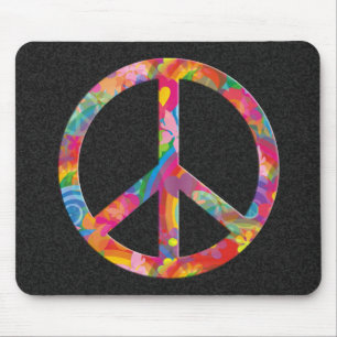 Flower Power Peace black splatter Mouse Mat