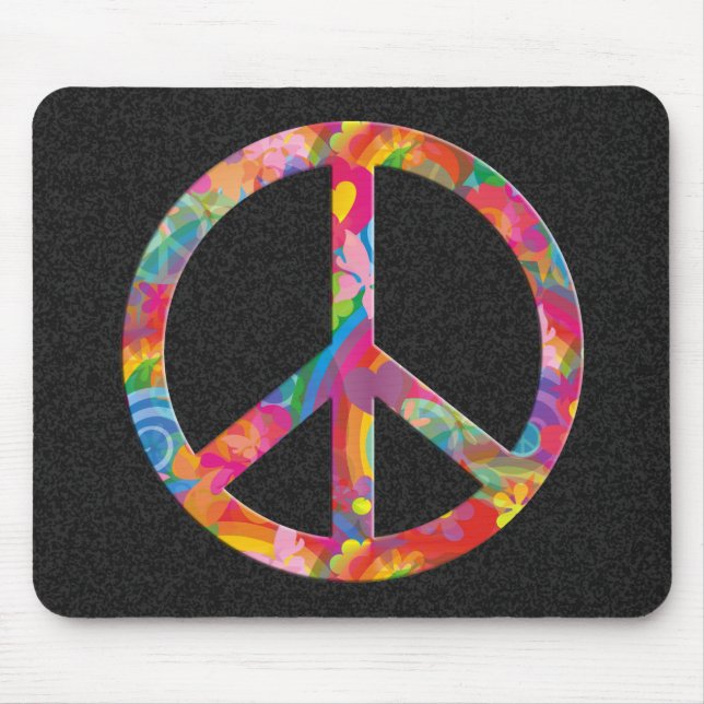 Flower Power Peace | black splatter Mouse Mat (Front)