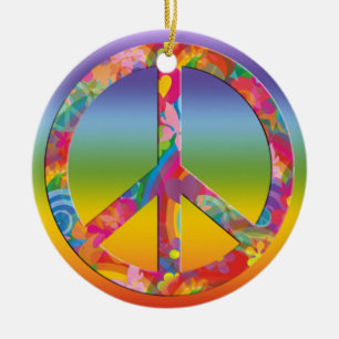 Flower Power Peace chakren colour Ceramic Tree Decoration