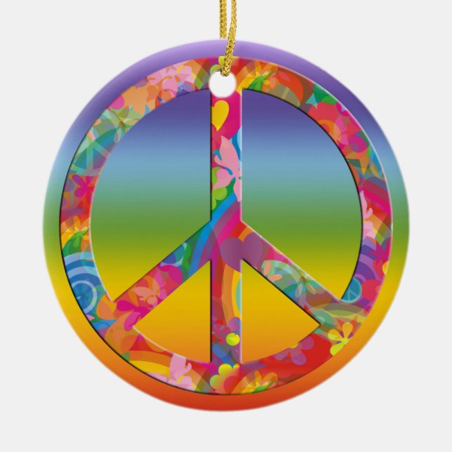 Flower Power Peace | chakren colour Ceramic Tree Decoration (Front)
