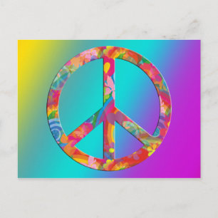 Flower Power Peace   coloured linear Postcard