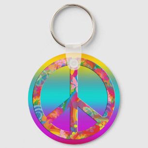 Flower Power Peace coloured lines Key Ring