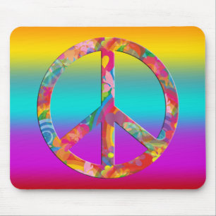 Flower Power Peace coloured lines Mouse Mat