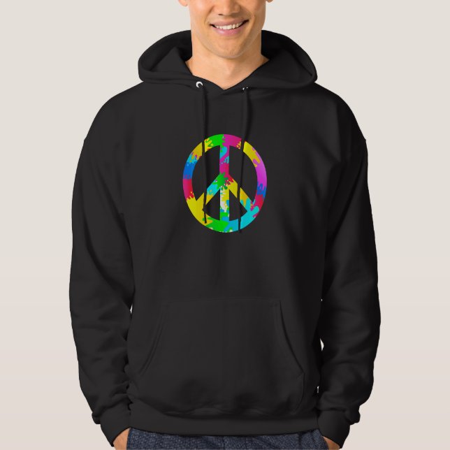 Flower Power Peace Hippie Love 60s 70s Costume Ret Hoodie (Front)