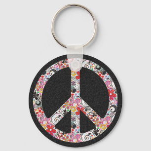 Flower Power Peace I black splatter Key Ring