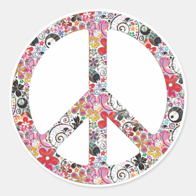 Flower Power Peace I Classic Round Sticker (Front)