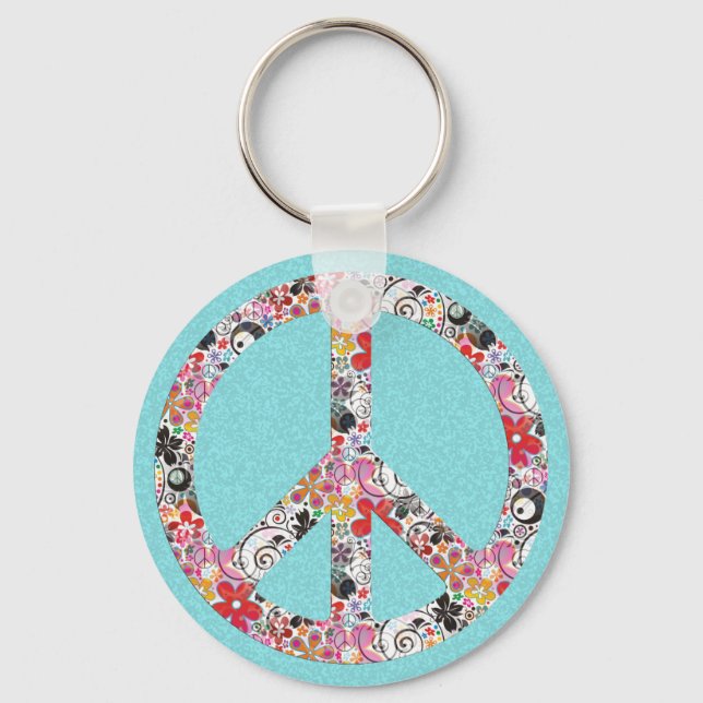 Flower Power Peace I | cyan splatter Key Ring (Front)