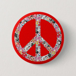 Flower Power Peace I fire red splatter 6 Cm Round Badge