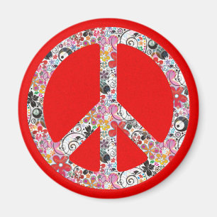 Flower Power Peace I fire red splatter Magnet