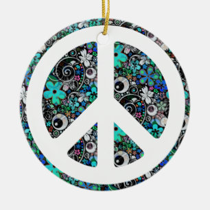 Flower Power Peace II Ceramic Tree Decoration