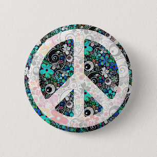 Flower Power Peace II   light 6 Cm Round Badge