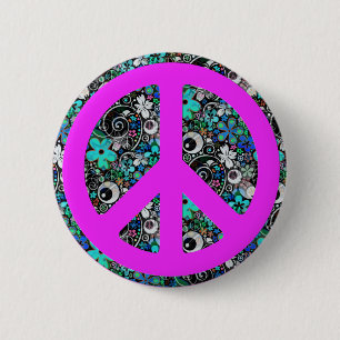 Flower Power Peace II   pink 6 Cm Round Badge
