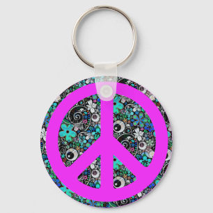 Flower Power Peace II pink Key Ring