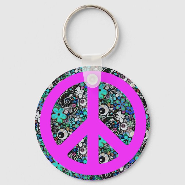 Flower Power Peace II | pink Key Ring (Front)
