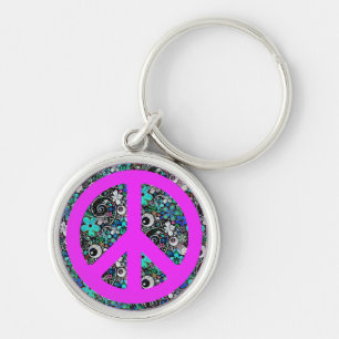 Flower Power Peace II pink Key Ring
