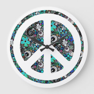 Flower Power Peace Large Clock