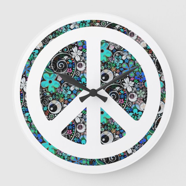 Flower Power Peace Large Clock (Front)