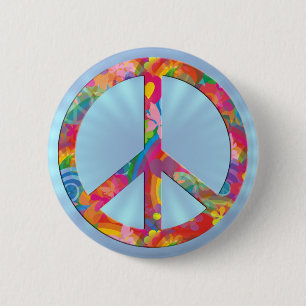 Flower Power Peace lightblue shine 6 Cm Round Badge