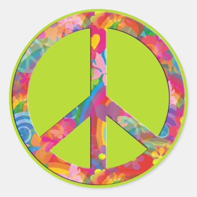 Flower Power Peace | lightgreen Classic Round Sticker (Front)