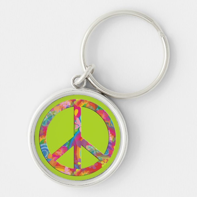 Flower Power Peace | lightgreen Key Ring (Front)
