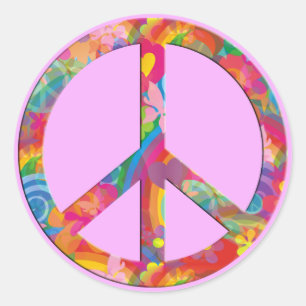 Flower Power Peace   lightpink Classic Round Sticker