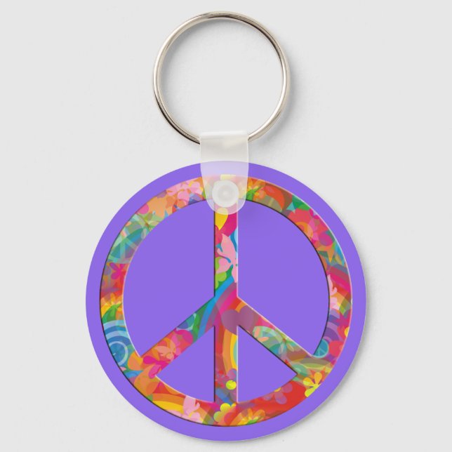 Flower Power Peace | lila Key Ring (Front)