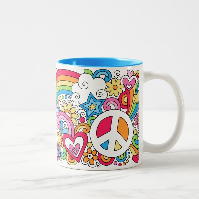 Flower Power Peace Love & Happiness Rainbow Mug ♥ (Right)