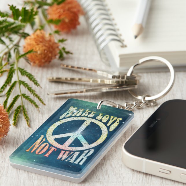 Flower Power Peace - Make Love Not War 1 Key Ring (Front Right)