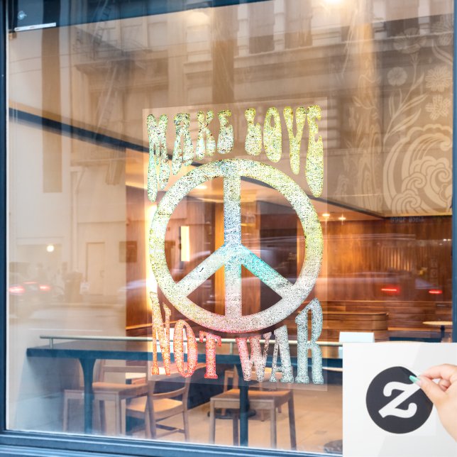 Flower Power Peace - Make Love Not War 1 Window Cling (Cafe Window)