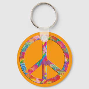 Flower Power Peace orange Key Ring