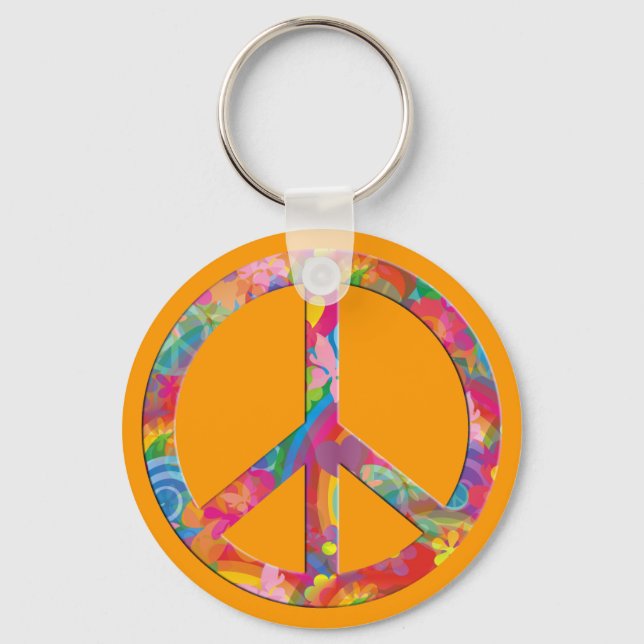 Flower Power Peace | orange Key Ring (Front)