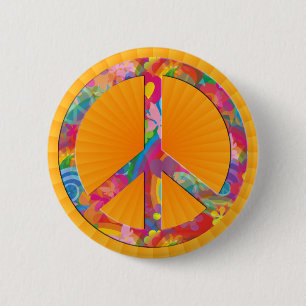 Flower Power Peace orange shine 6 Cm Round Badge