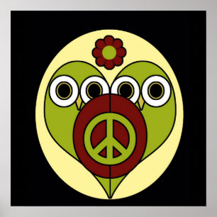 Flower Power Peace Owls Poster