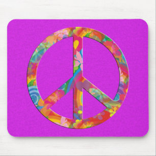 Flower Power Peace   pink splatter Mouse Mat
