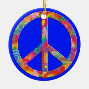 Flower Power Peace   royal Ceramic Tree Decoration
